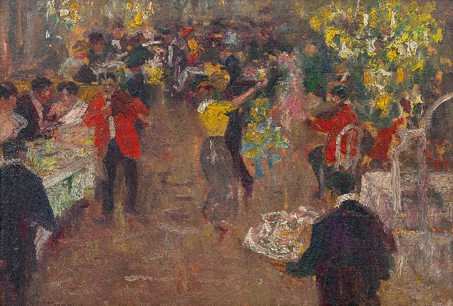 Pavil E.A.  | Diner dansant, oil on panel 23.3 x 33.0 cm, signed l.l. and dated 1910