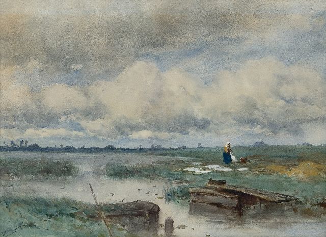 Roelofs W.  | Landschaft mit Bleichfeld, watercolour on paper 51.0 x 70.8 cm, signed l.l. and painted in the 1880's