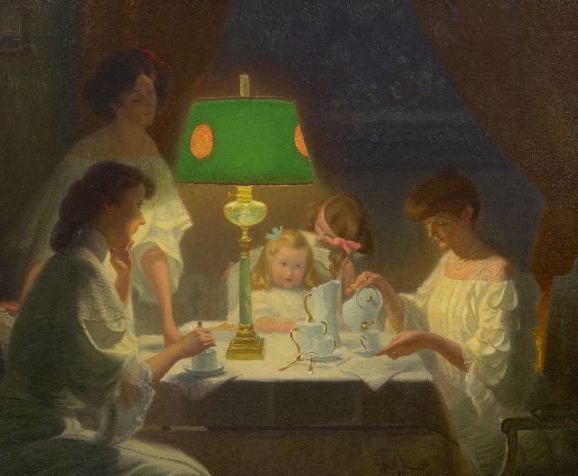 Henry Bouvet | The Tea, oil on canvas, 46.3 x 55.3 cm, signed l.r.