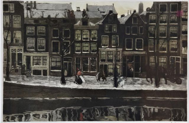 Breitner G.H.  | A snowy canal in Amsterdam, aquatint 39.8 x 61.0 cm, signed l.r.
