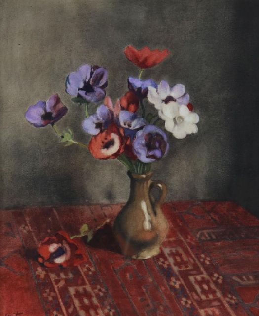 Willem Witsen | Anemones in earthenware vase, watercolour on paper, 44.5 x 37.0 cm, signed l.l. and painted ca. 1920