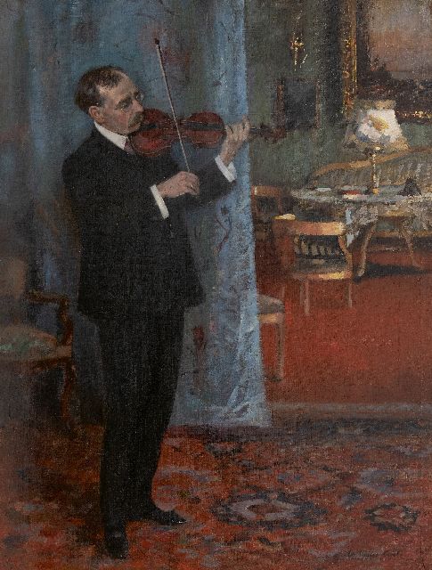 Adolf Müller-Cassel | The Fiddler, oil on canvas, 77.6 x 58.9 cm, signed l.r.