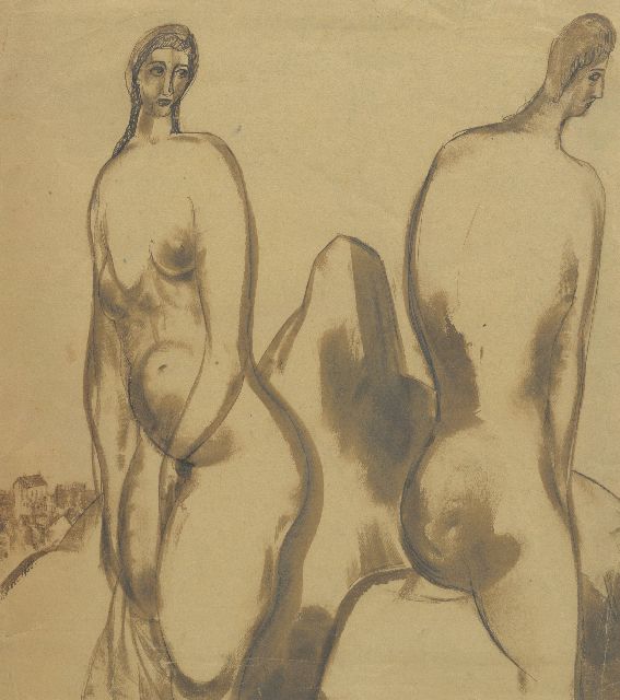Gabriel van Schnell | Study of two naked women, washed ink and watercolour on paper, 28.6 x 27.7 cm, signed l.l. and dated 1935, without frame