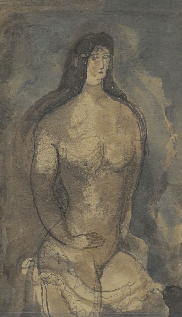 Gabriel van Schnell | Study of female nude, watercolour on paper, 16.7 x 9.0 cm, without frame