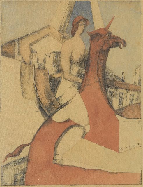 Gabriel van Schnell | Female nude on a unicorn, pencil and watercolour on paper on board, 34.7 x 26.7 cm, signed l.r. and Aug. 1931, without frame