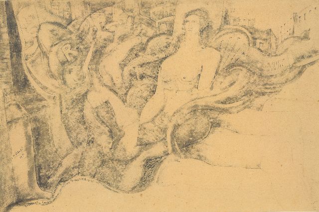 Gabriel van Schnell | 'Modernistic society woman listening to portable wireless', pencil and ink on paper, 26.9 x 39.8 cm, signed l.l. and dated 1931