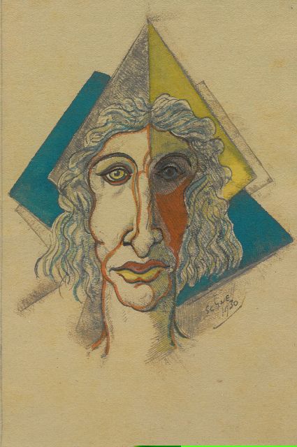 Gabriel van Schnell | Portrait of a lady in a yellow and blue headdress, pencil and watercolour on paper, 16.5 x 10.9 cm, signed l.r. and 1930, without frame