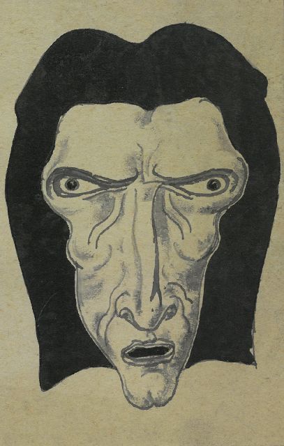 Gabriel van Schnell | Man with black haircut, ink on paper, 13.3 x 8.4 cm