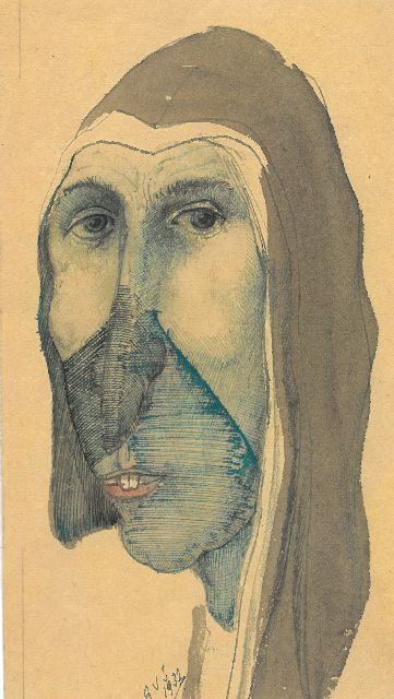 Schnell G. van | long haired woman, ink, pen and watercolour on paper 15.9 x 9.0 cm, signed l.l. with initials and dated 1932, without frame