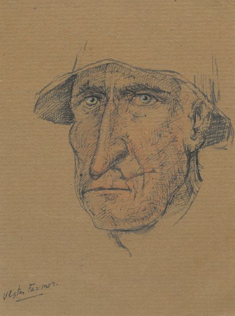 Gabriel van Schnell | Ulster Farmer, coloured pencil on paper, 13.4 x 10.2 cm, without frame