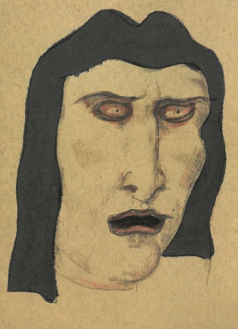 Gabriel van Schnell | Man with black hair, pencil and watercolour on paper, 14.2 x 10.3 cm, without frame