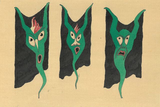 Gabriel van Schnell | Three fantasy grotesques II, ink and watercolour on paper, 20.5 x 29.6 cm, without frame