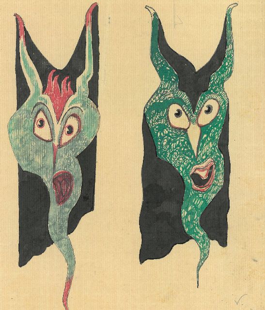 Gabriel van Schnell | Two fantasy grotesques II, ink and watercolour on paper, 20.1 x 16.8 cm, without frame