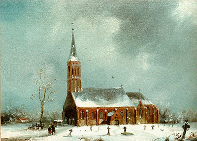 Hilleveld A.D.  | Churchyard, oil on panel 23.2 x 30.0 cm, signed l.r. and dated '84