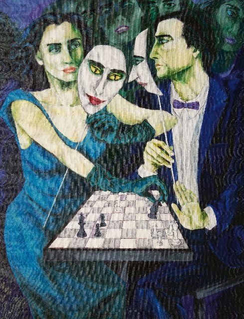 Fransje Tacx | Checkmate, oil on canvas, 130.0 x 98.0 cm, signed on the reverse and dated '86