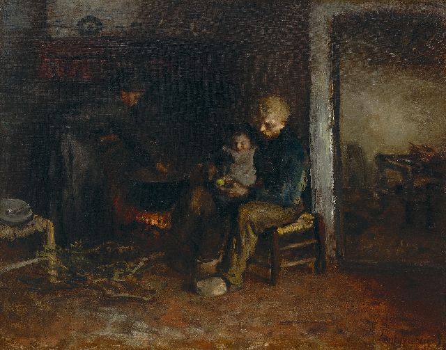 Albert Neuhuys | Peasant familie, oil on canvas, 51.0 x 60.3 cm, signed l.r.