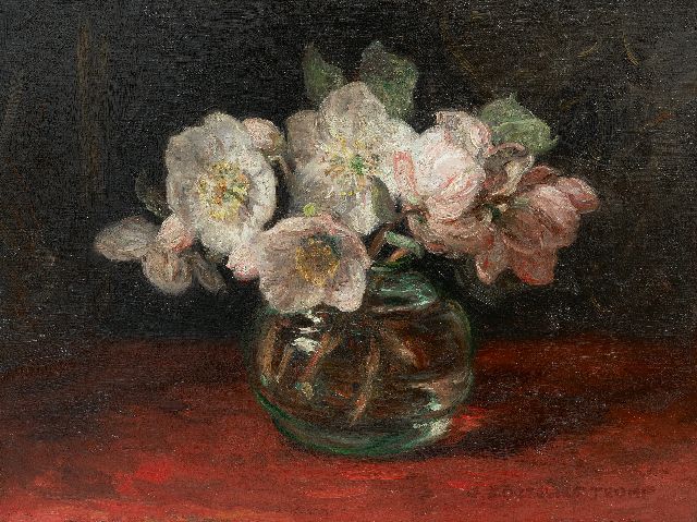 Zoetelief Tromp J.  | Hellebores in a glass vase, oil on canvas 30.4 x 40.2 cm, signed l.r.