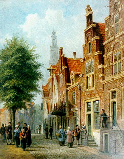 Bosch H.  | Figures in a sunlit street, Amersfoort, oil on panel 30.0 x 23.3 cm, signed l.r.