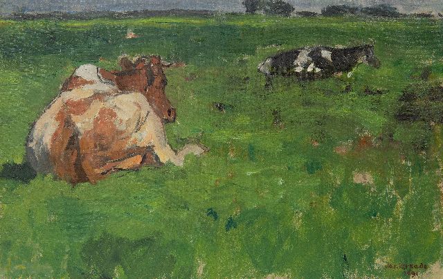 Jan Verkade | Cows resting in a meadow, oil on canvas, 26.5 x 41.4 cm, signed l.r. and dated 1891
