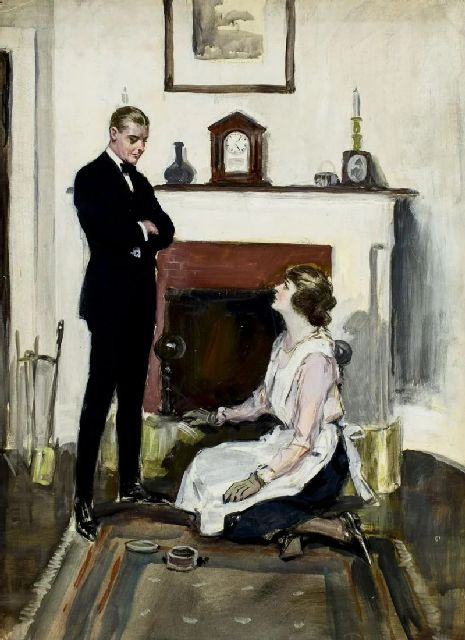 Clarence Underwood | Gentleman and housemaid, gouache on board, 76.0 x 55.3 cm