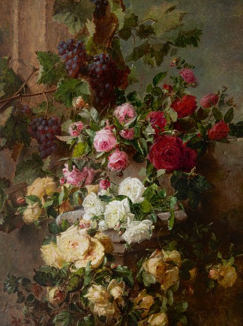 Haanen A.J.  | Still life with roses and grapes, oil on canvas 101.6 x 76.5 cm, signed lr. and dated 1874