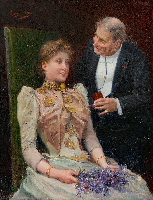 Pérez A.  | The proposal, oil on panel 27.1 x 21.2 cm, signed u.l.