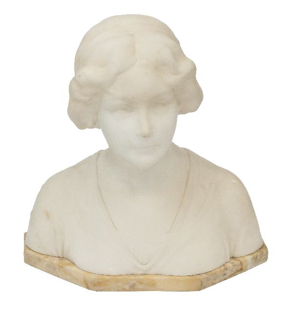 Franse school, Art Deco   | Bust of a woman, marble 33.0 x 33.5 cm, signed indistinctly signed on the reverse