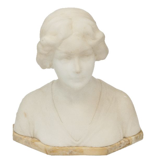 Franse School | Bust of a woman, marble, 33.0 x 33.5 cm, signed indistinctly signed on the reverse