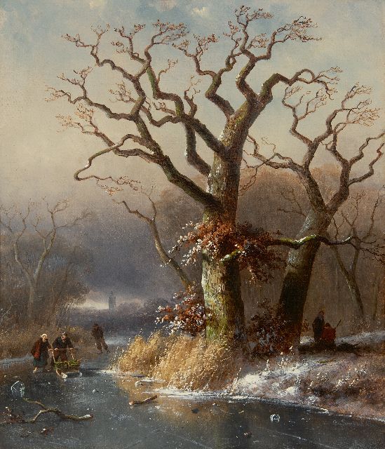Charles Leickert | A frozen landscape with wood gatherers, oil on canvas, 40.2 x 35.0 cm, signed l.r. and dated '63