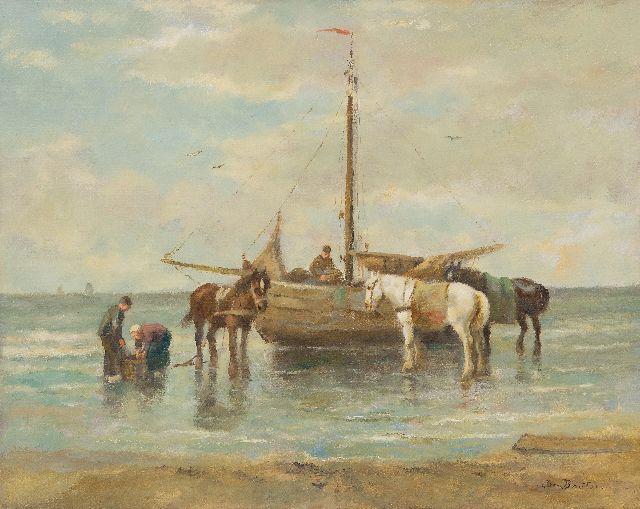 Bouter C.W.  | Return of the fishermen, oil on canvas 41.0 x 51.1 cm, signed l.r.