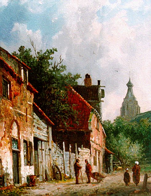 Eversen A.  | A sunlit street, Delft, oil on panel 19.0 x 14.6 cm, signed l.r.