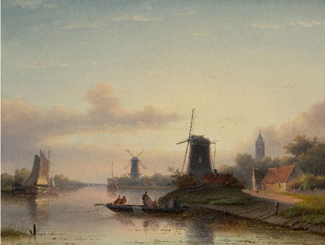 Jacob Jan Coenraad Spohler | River landscape in summer with a ferry, oil on canvas, 43.8 x 58.0 cm, signed l.r. and dated 1857