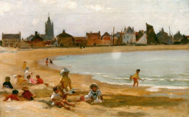 Paul Michel Dupuy | Playing on the beach of Gravelines, oil on canvas, 31.5 x 46.2 cm, signed l.l.