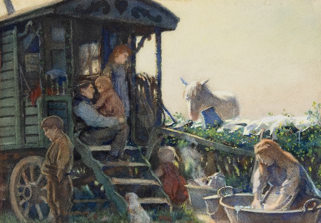 Gestel L.  | Travellers, watercolour on paper 36.0 x 53.0 cm, signed l.l. and dated 1907