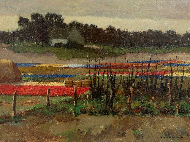 Hollandse Schook, begin 20e eeuw | Bulb fields, oil on canvas, 30.5 x 40.4 cm, signed l.r.