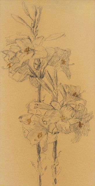 Leck B.A. van der | Lillies, graphite and watercolor on paper 50.0 x 26.0 cm, signed on the reverse and dated on the reverse 1922