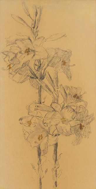 Bart van der Leck | Lillies, graphite and watercolor on paper, 50.0 x 26.0 cm, signed on the reverse and dated on the reverse 1922