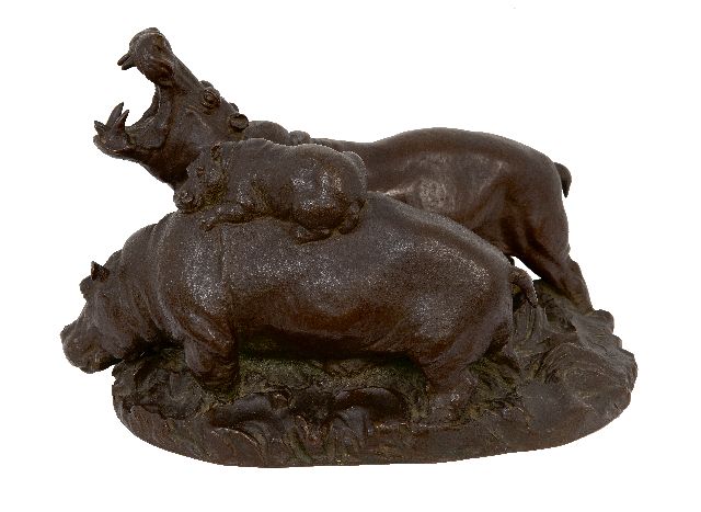 Jarl O.  | Hippo family, bronze 18.0 x 31.0 cm, signed on the base