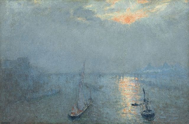 Cossaar J.C.W.  | The Thames in the fog, oil on canvas 51.8 x 76.5 cm, signed l.l.