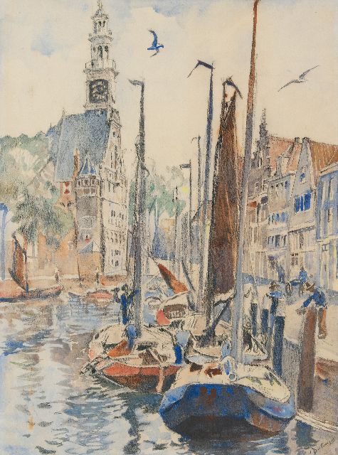 Erasmus Bernhard von Dülmen Krumpelmann | The harbour of Hoorn, black chalk and watercolour on paper, 75.8 x 57.0 cm, signed l.r.