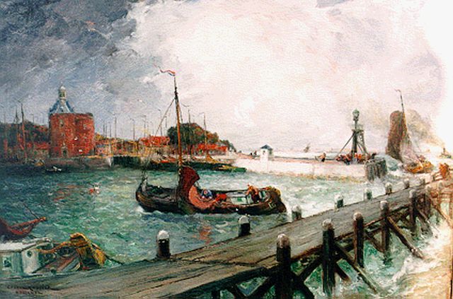 Gaston Roullet | The harbour of Enkhuizen, oil on canvas, 79.8 x 99.8 cm, signed l.l.