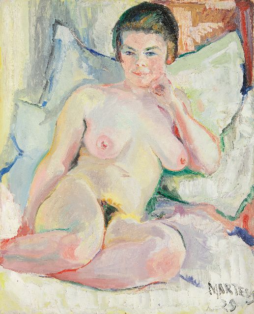 Martens G.G.  | Reclyning nude, oil on canvas 80.3 x 64.7 cm, signed l.r. and dated '29