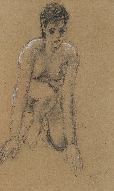 Dijkstra J.  | Female nude, chalk on paper 37.0 x 22.0 cm, signed l.r.