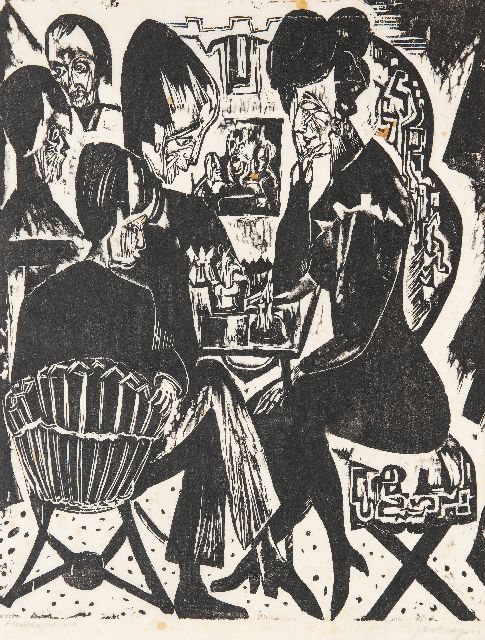 Wiegers J.  | Chess players, woodcut on Japanese paper 61.5 x 49.8 cm, signed l.r. (in pencil) and executed ca. 1920