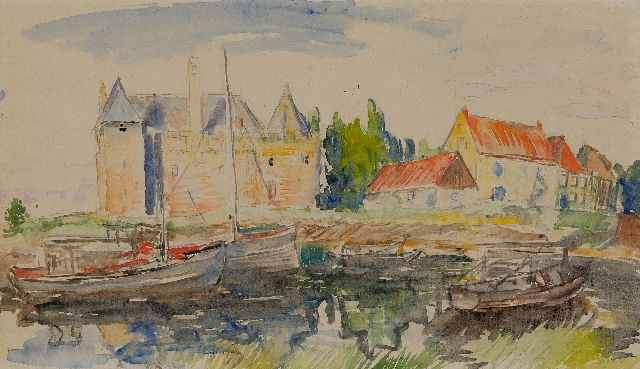 Dijkstra J.  | A view of castle Radboud in Medemblik, watercolour on paper 38.0 x 66.0 cm