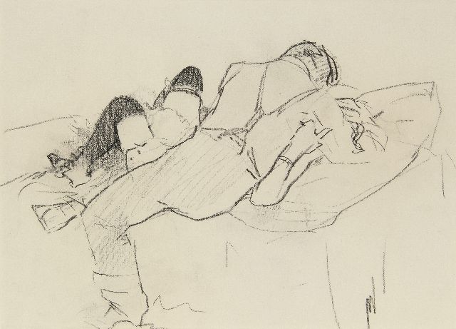 Piet van der Hem | Love couple, charcoal on paper, 18.5 x 25.4 cm