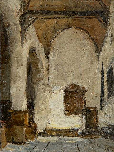 Johannes Bosboom | Church interior, oil on panel, 12.0 x 9.1 cm, signed l.r. with initials