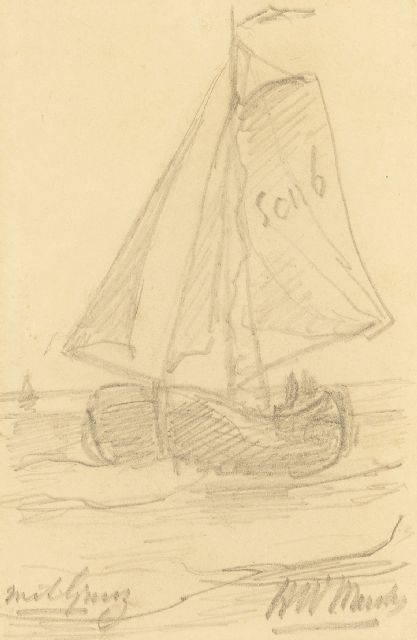 Mesdag H.W.  | Returning barge 'Scheveningen 6', graphite on paper 14.0 x 9.0 cm, signed l.r.