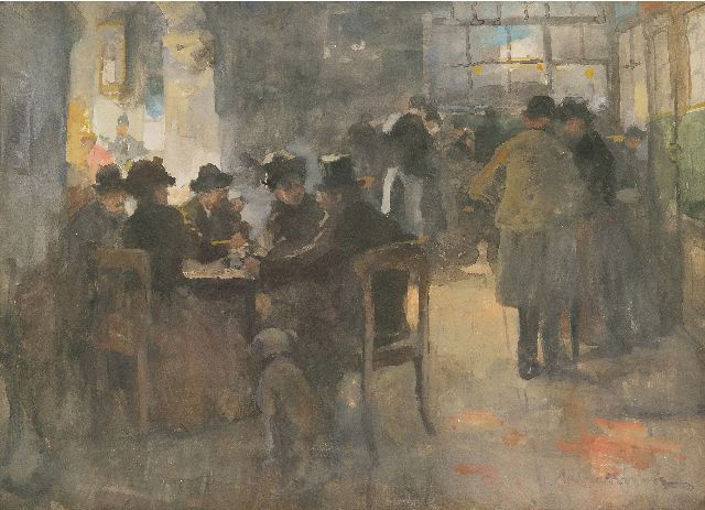 Adriaan de la Rivière | In the pub, gouache on paper, 25.0 x 35.3 cm, signed l.r.