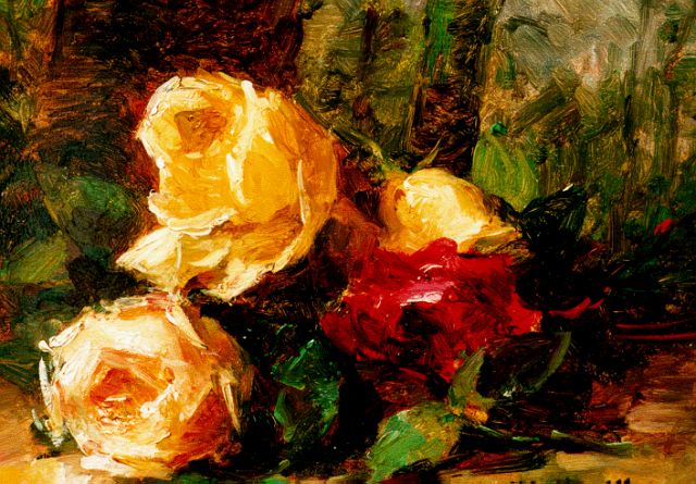 Hubert Bellis | Roses on a forest path, oil on panel, 18.8 x 24.4 cm, signed l.r.